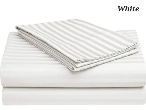 Bedsheet (Flat) Glace Cotton 210 TC - Striped - White